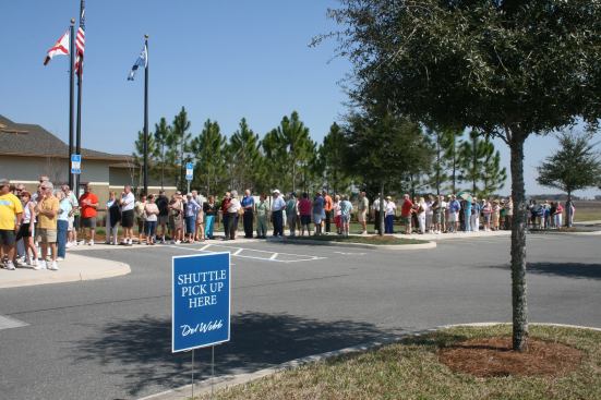 The line for the bus to visit Del Webb’s Stone Creek community’s new model home grew long.