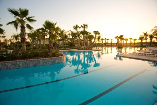 The large pool at Del Webb Stone Creek’s Reunion recreation center is a focal point of the development.