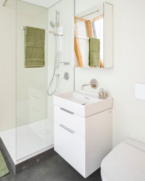 A bathroom in DFAB House in Dübendorf, Switzerland, by ETH Zurich.