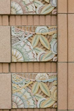 The exterior has intricate terra-cotta detailing.