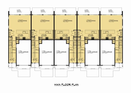 Modern Multifamily Design, Main Floor Plan. See Details at Houseplans.com.