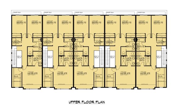 Modern Multifamily Design, Upper Floor Plan. See Details at Houseplans.com.