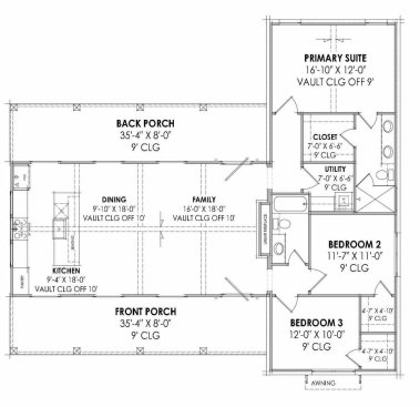 Contemporary ranch house plan, floor plan. See details at Houseplans.