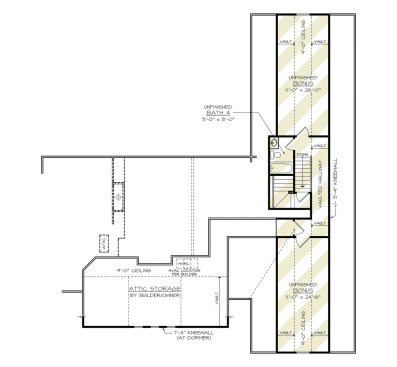 Modern farmhouse plan with storage, bonus space floor plan. See details at Houseplans.