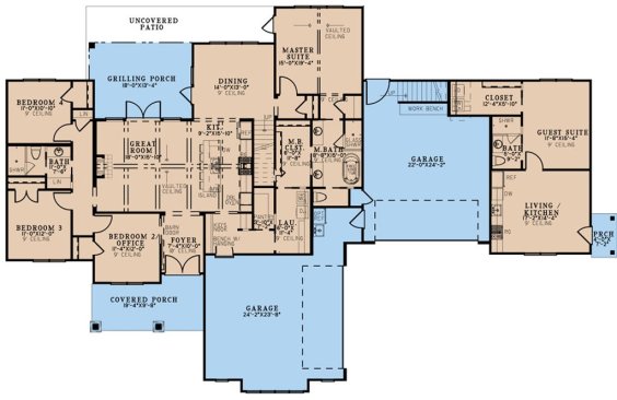 House Plan with In-Law Suite, Main Floor Plan. See Details at Houseplans.com.