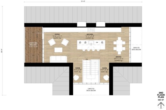 A-Frame House Plan with Kitchen Upstairs, Upper Level. See Details at Houseplans.com.