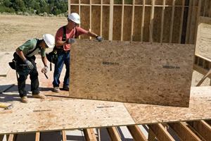 OSB panels, such as these by iLevel by Weyerhaeuser, dominate the production home building market. They're&nbsp;used as roof and wall sheathing, as well as subfloors.