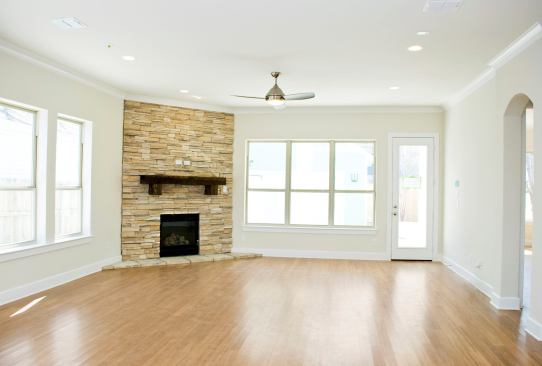 The fireplace facing is Coronado, a 1 &frac12;-inch-thick veneer made of concrete. (Stone that can be drystacked isn’t readily available in the Dallas area and would need to be trucked in.)