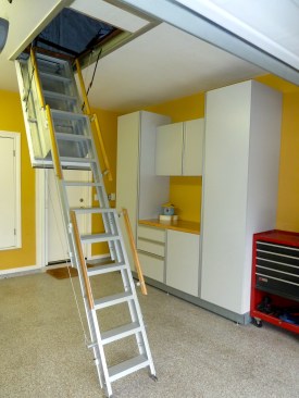 Most Innovative Building Product
Using fully electronic controls, the press of a button causes Marwin’s One Touch Electric Attic Stairway to unlatch and extend to the floor, and then retract, close, and re-latch. For safe operation, the stairway will stop if an obstacle is detected and reverse direction the next time the button is pushed. One Touch has a 350-pound duty rating, is FRS rated, and is fully insulated with R-10 aluminum foam board. Three sizes are available to fit 8-10 foot, 10-12 foot, and 12-14 foot ceiling heights.