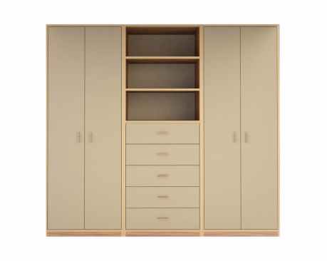 The Urbano model features closets, dressers, and open shelving.