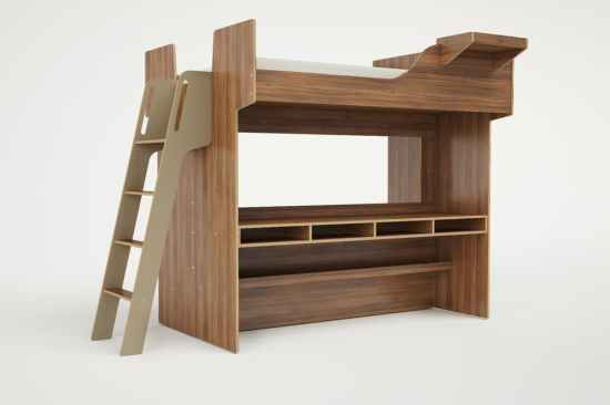 The Arca queen bed accommodates a working desk.