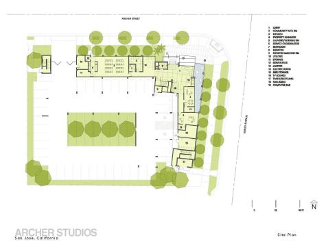 The site plan. There are 41 studios and one 2 bedroom apartment.