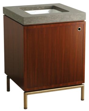 This ultra-hip Vir Stil vanity offers cool contemporary design warmed by rich wood. The 23-inch-wide unit can be combined with either a marble or limestone top. Kallista. 888-452-5547. 
www.kallista.com.&nbsp;