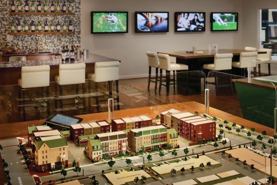 Models show where each type of condominium or townhome will sit on the streetscape as well as the exterior finishes.