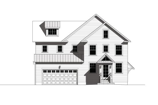 The main body of the house is on the same plane as the garage, making for a bland façade that lacks depth and definition.

One double-wide garage door overpowers the front façade and adds very little (if any) architectural interest.

Mass above garage doors is flat and unarticulated, lacking human scale.