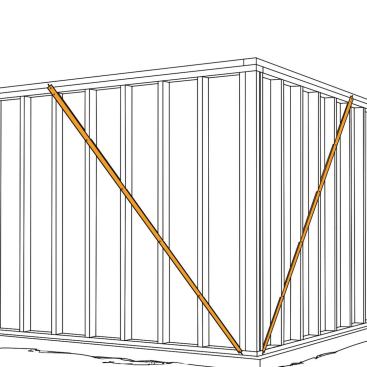Let-In Bracing: The old-school choice, made a little easier labor-wise and also a little stronger with metal components versus 1x4 wood, which buckles under force more easily. Set the braces at a 45 degree angle to achieve the best performance. Use this method with rigid foam insulation panels fastened to the outside of the studs to create a thermally broken insulated shell.
