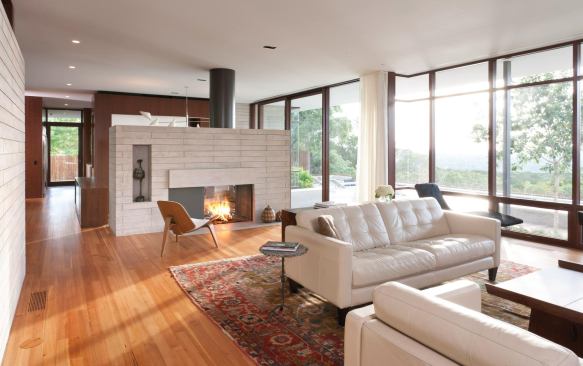 The slatted element is repeated inside the home, too.  