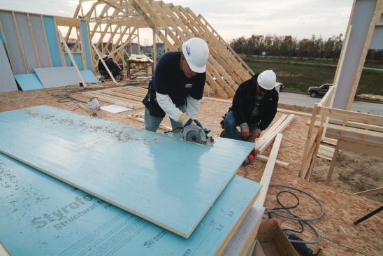 OX SI-Strong Structural Insulation   combines a moisture-resistant grey foil outside face, a polyisocyanurate foam core, and structural sheathing. Builders can use 1-inch (R-5.5) panels to sheathe entire exteriors. www.oxengineeredproducts.com