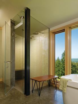Placing the shower tiles in a vertical pattern adds a nice touch to the tile work and allowed me to give it a somewhat random feel, says architect Nils C. Finne.

