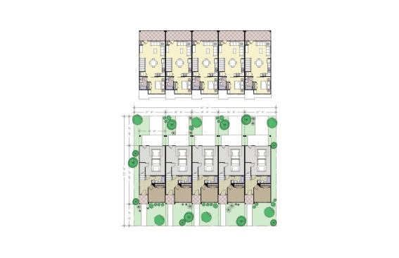 The plans can morph into rear-loaded row homes, with a driveway apron for a second car. 