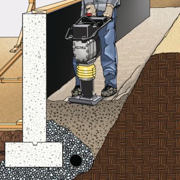 3. Compact the Backfill Compacting the backfill as you place it will prevent the surface from settling over time—you don’t want to end up with a slope that drains toward the house. Best practice is to place your material in 6-inch to 12-inch lifts, and to compact it by hand using a “jumping jack” compactor.