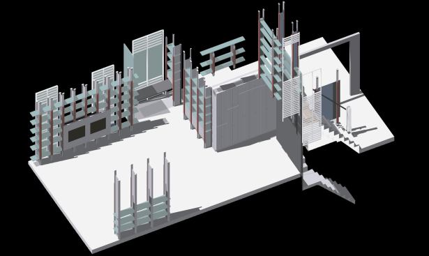 An axonometric view of the house’s first floor.