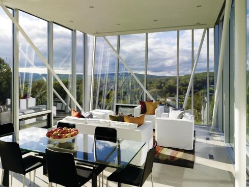 The main living space offers an aerial perspective on the Berkshires landscape.