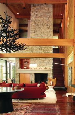 A cascading stairway leads to guest rooms and eventually the roof.