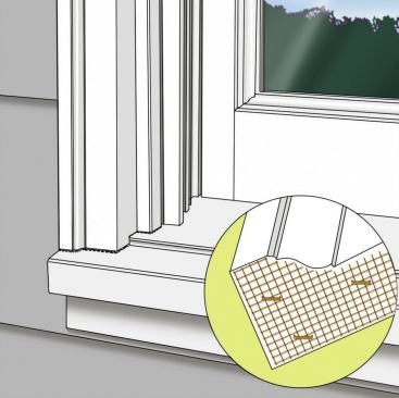 It only takes a little air space to allow the base of a window or door unit to drain and dry when it gets wet. Use plastic shims to hold the foot of the unit up from the waterproofed sill framing. And cut brick mold or trim just a tad short to leave a drainable space at the bottom.