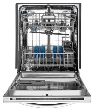 Whirlpool Through its industry-first AquaSense Recycling System, the KitchenAid Architect Series II dishwasher consumes 33 percent less water, the company says. The dishwasher recycles water from the final rinse for the next pre-rinse cycle, finishing with fresh water. The machine offers ProScrub and Whisper Quiet systems and five cycles, including ProWash.&nbsp;