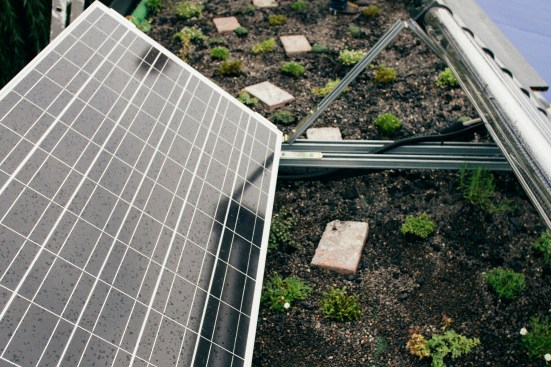 Rooftop solar panels power both the electricity in the home and the water heater. &nbsp;